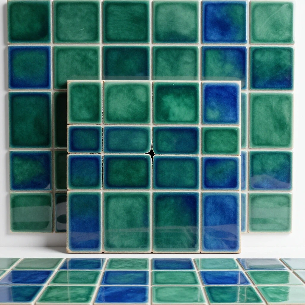 A large-format tile installation showing a cracked edge next to a correctly installed section, highlighting contrast in tiles.