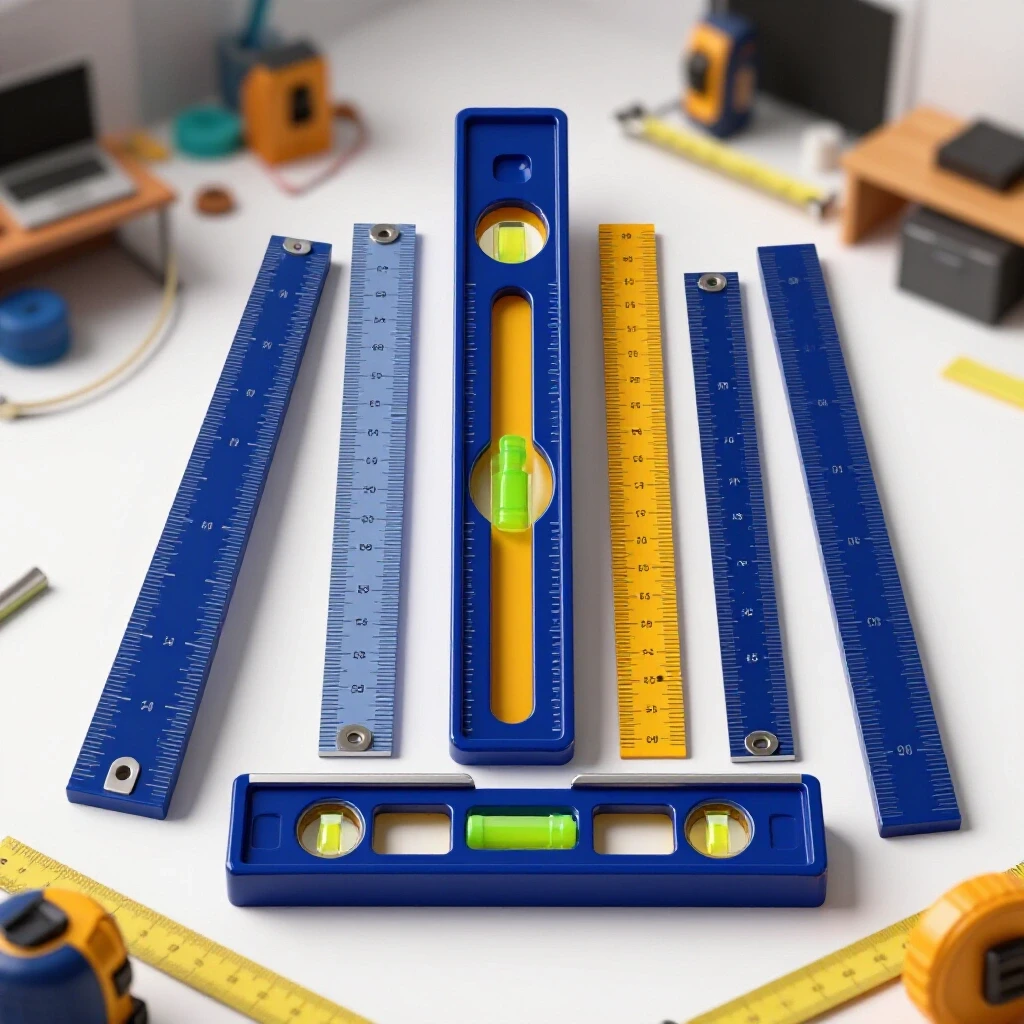 Organized measuring tools set against a bright background, contrasting with a cluttered workspace, symbolizing clarity over confusion.