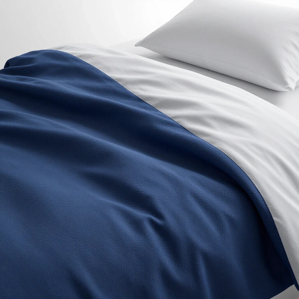 Close-up of wrinkled, pilled bed sheet next to smooth fabric, highlighting contrasting textures in a bright setting.