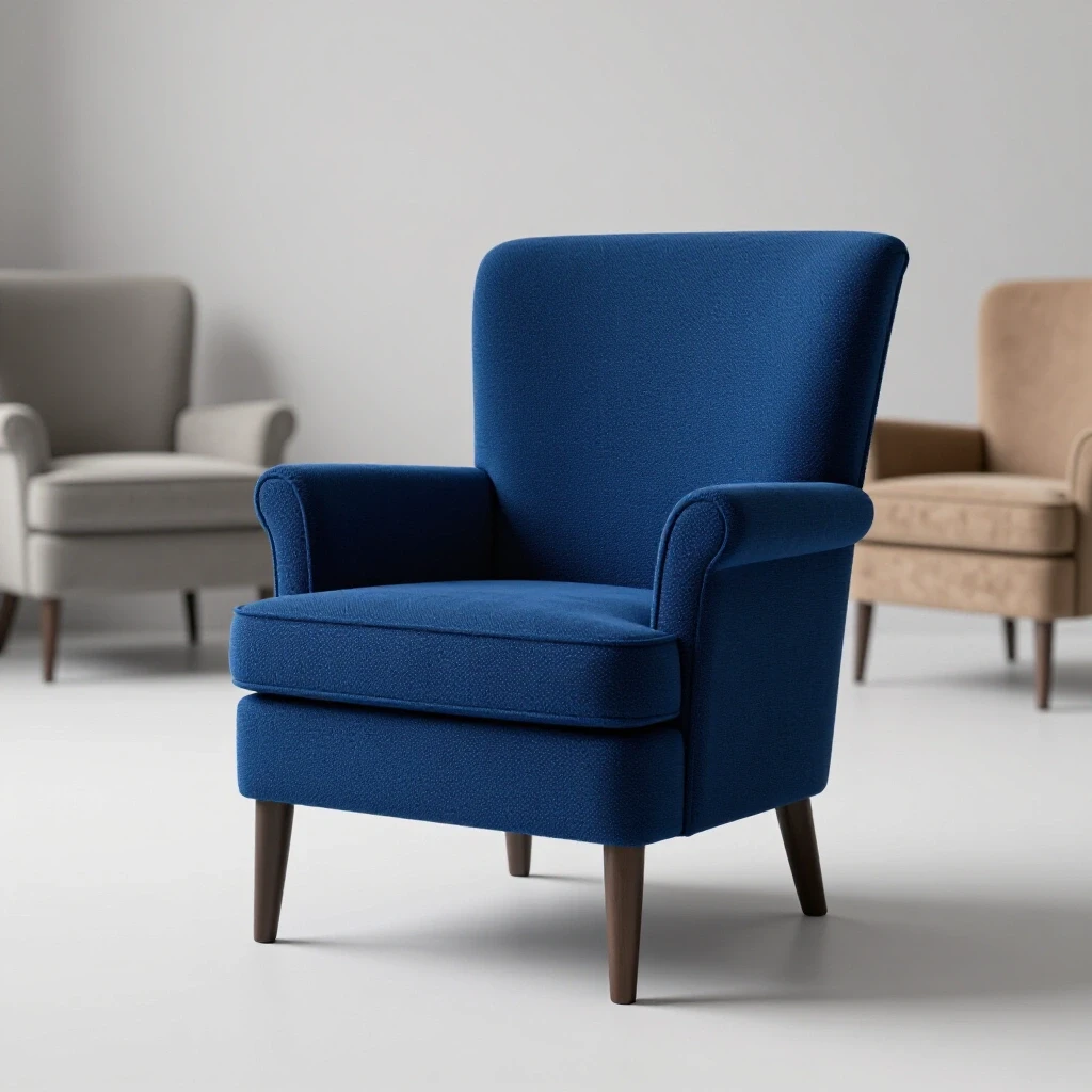 A cozy living space showcasing a vibrant royal blue accent chair, with a worn-out version in the background, emphasizing transformation.