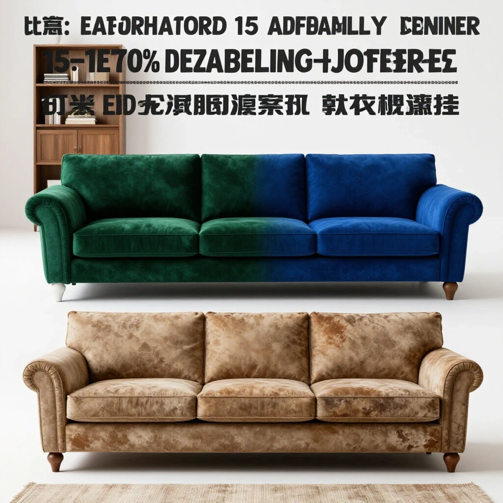 A visually striking image contrasting a stylish, affordable sofa in a cozy setting with a worn-out, expensive sofa in a stark space.