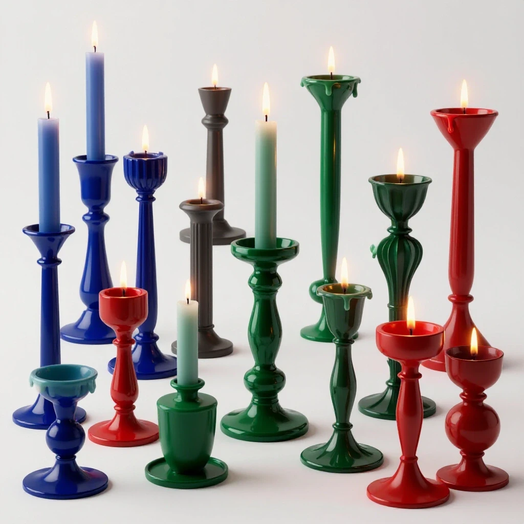 Elegant candle holders of various styles arranged with soft candlelight, showcasing drip control and stability.
