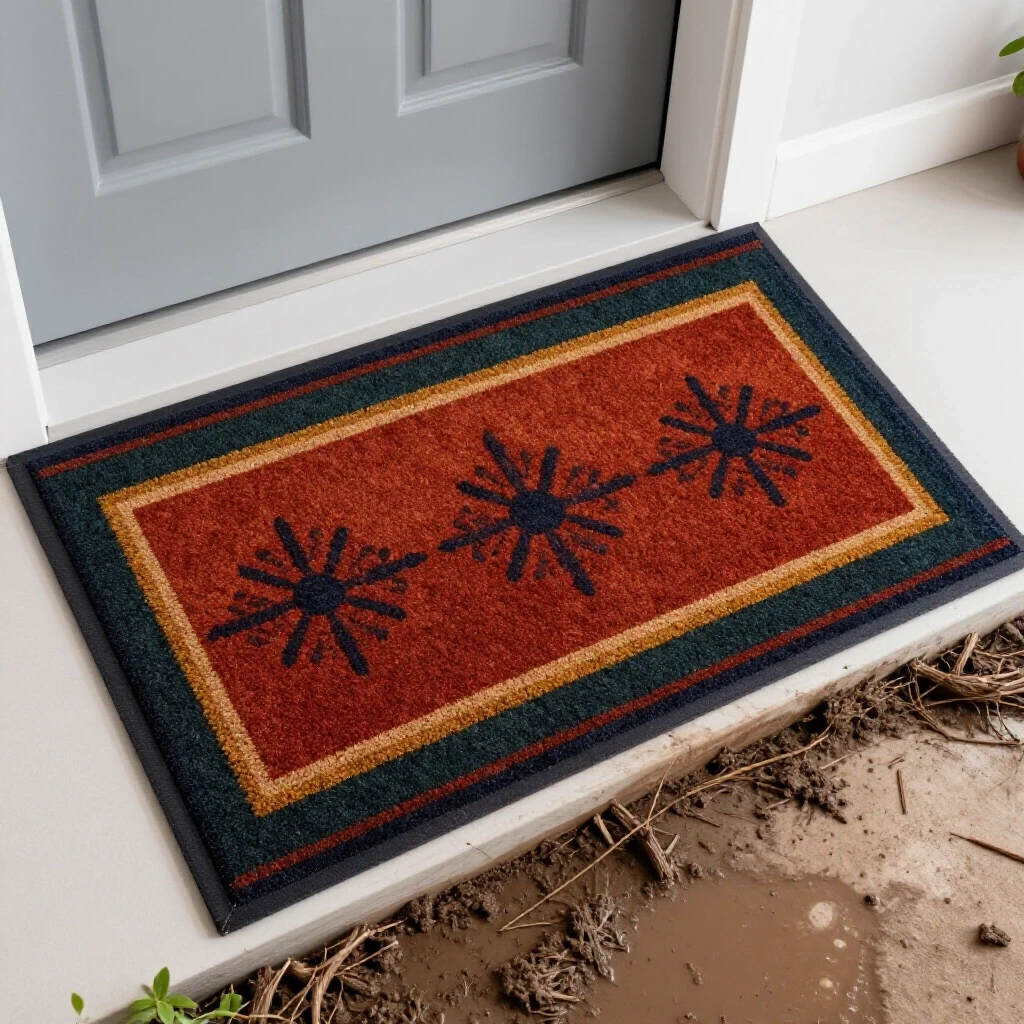 A split image showing a durable door mat contrasting against a muddy entryway, emphasizing its design and functionality.