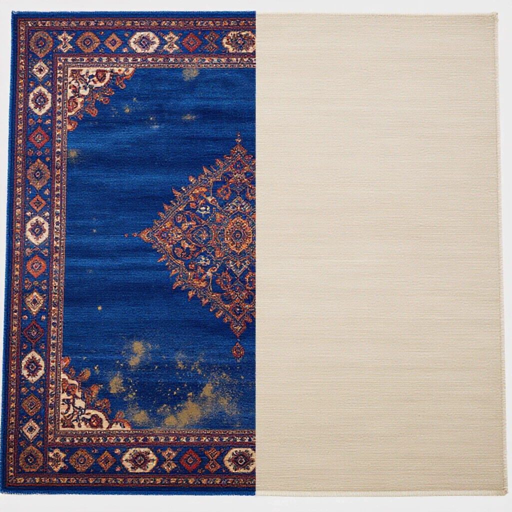A vibrant comparison of a durable, well-worn entry rug with mud contrasts against a pristine but less resilient rug, highlighting material differences.