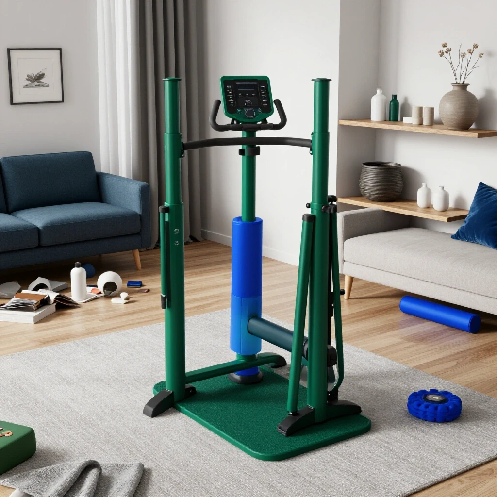 Stylish modern living room showcasing sleek exercise equipment seamlessly integrated with cozy decor.