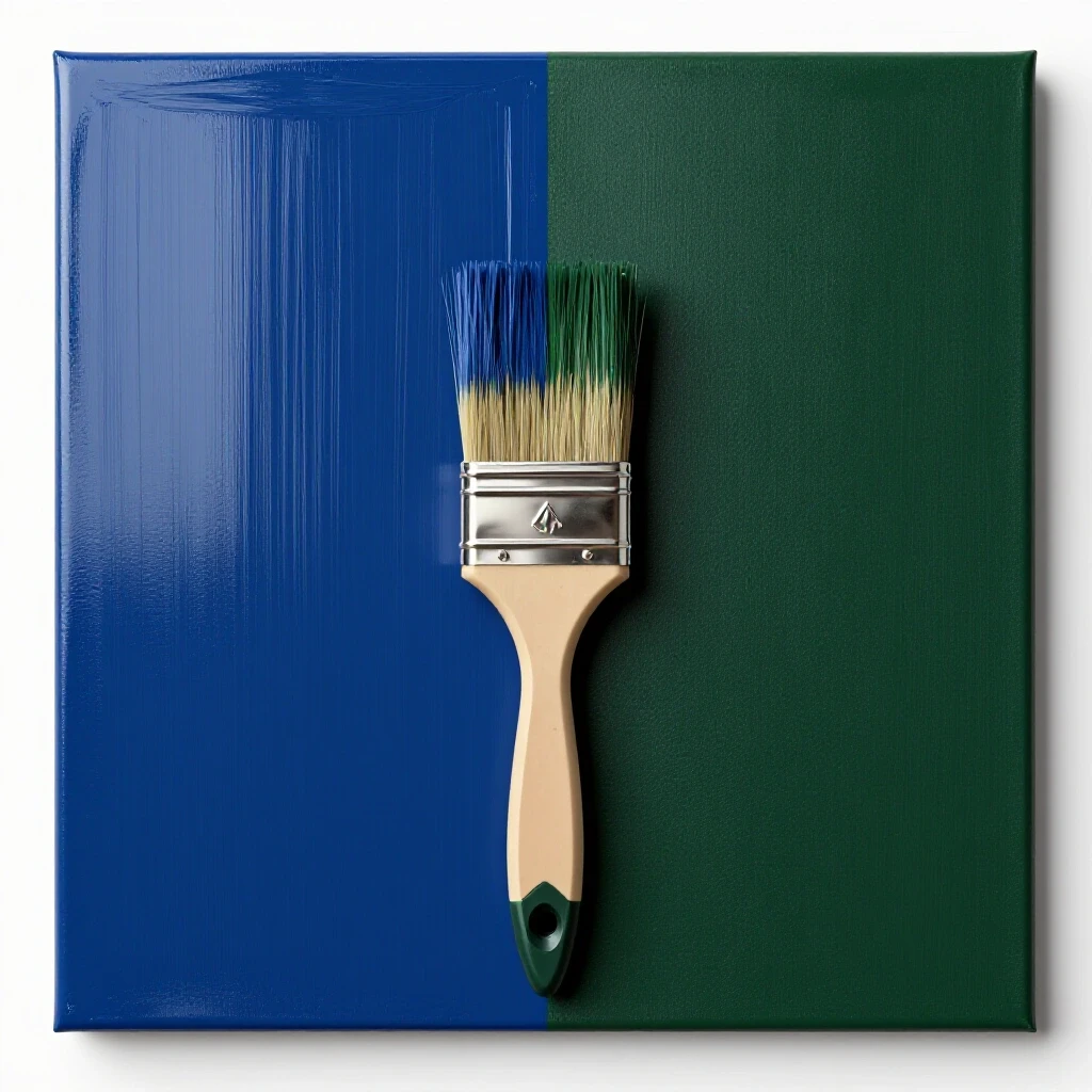 A split canvas showing glossy and matte paint finishes with a paintbrush at the center, highlighting home decor choices.