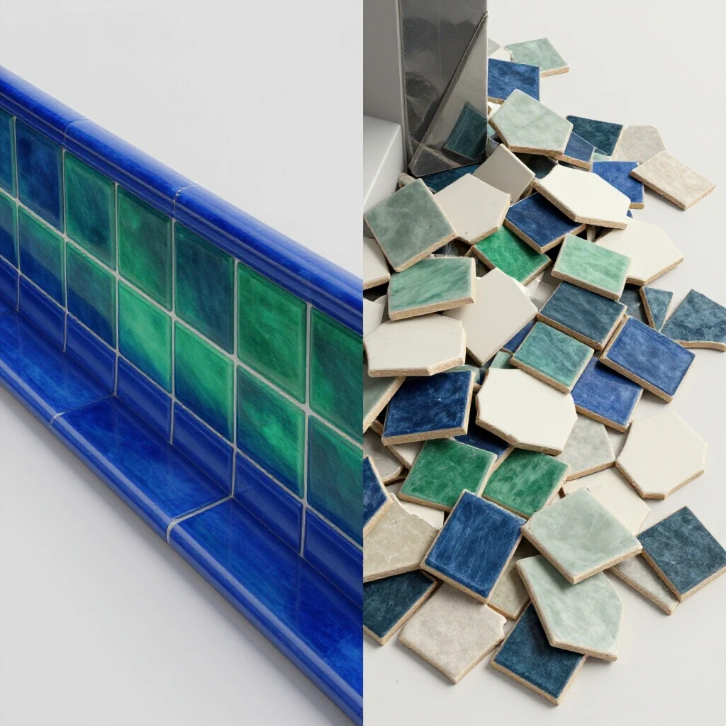 Comparison of beautifully installed tile trim versus poorly installed tiles, highlighting design quality.