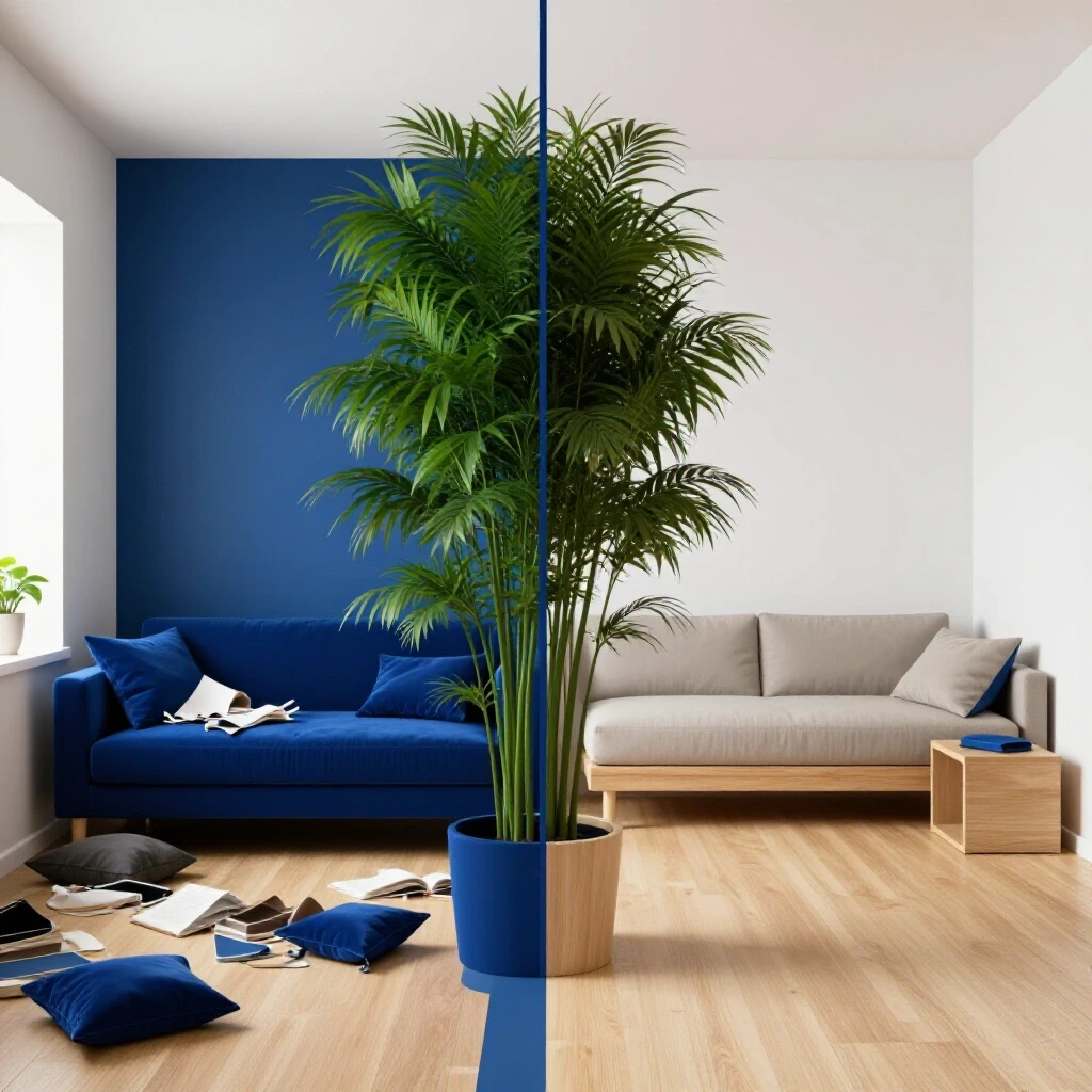 Visual representation of a room divided into chaos and calm areas, illustrating boundaries to prevent clutter spread.
