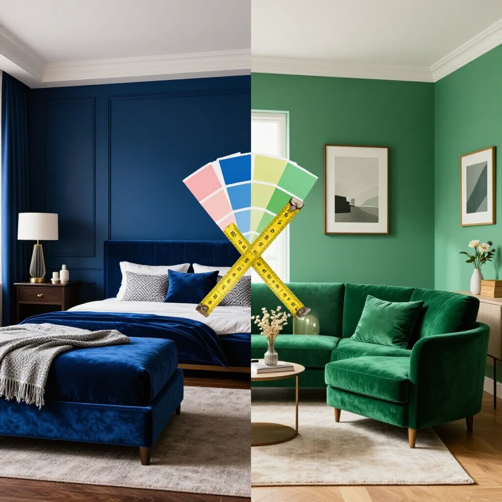 A split-image showcasing a high-end renovated room contrasted with a budget-friendly styled space, highlighting renovation choices.