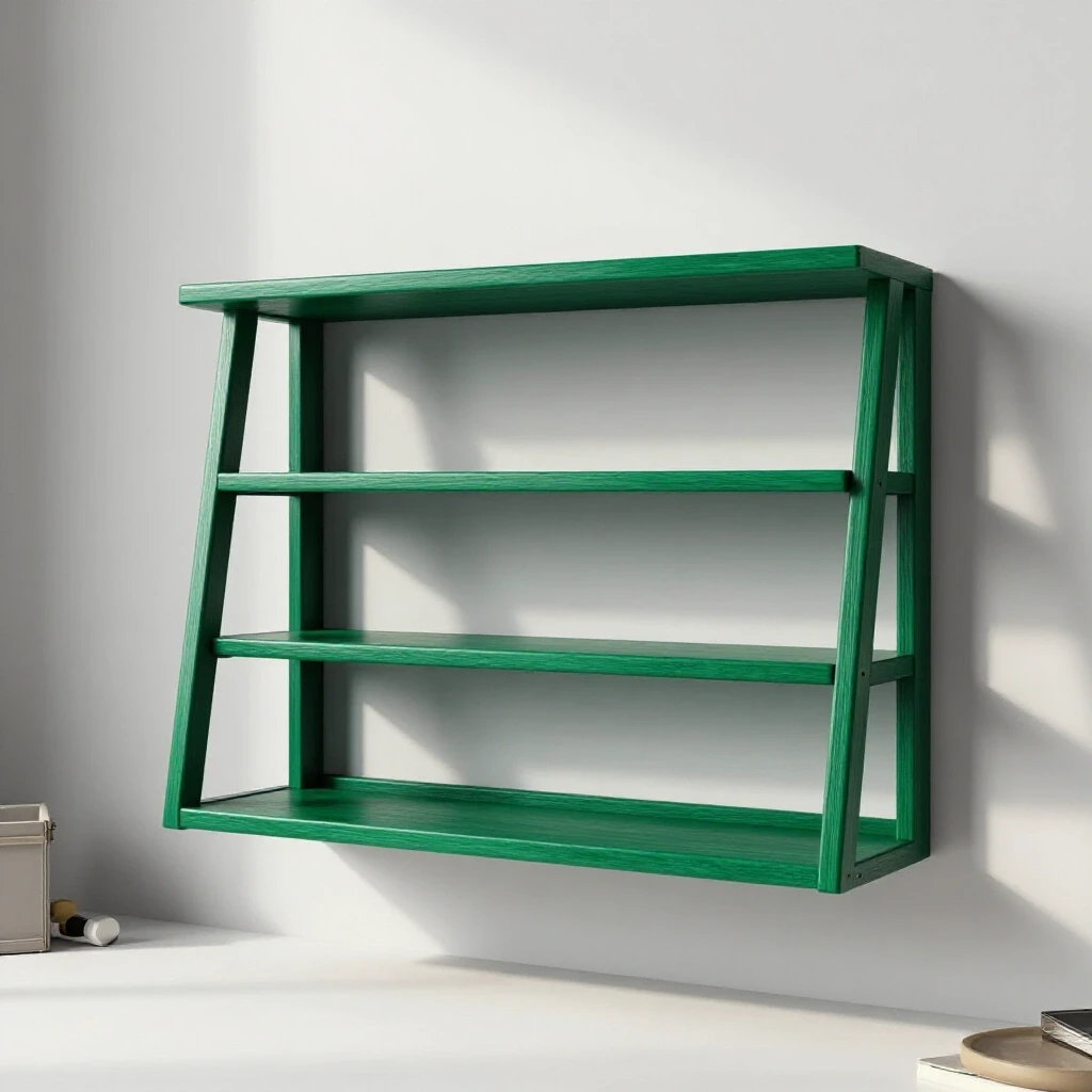 Close-up of an elegant fold-down wall shelf in a bright setting, showcasing space-saving organization.