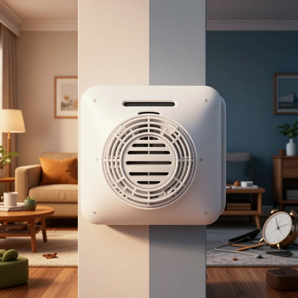 A split image showing a cozy home with warm decor on one side and a disarrayed home emphasizing urgency on the other.