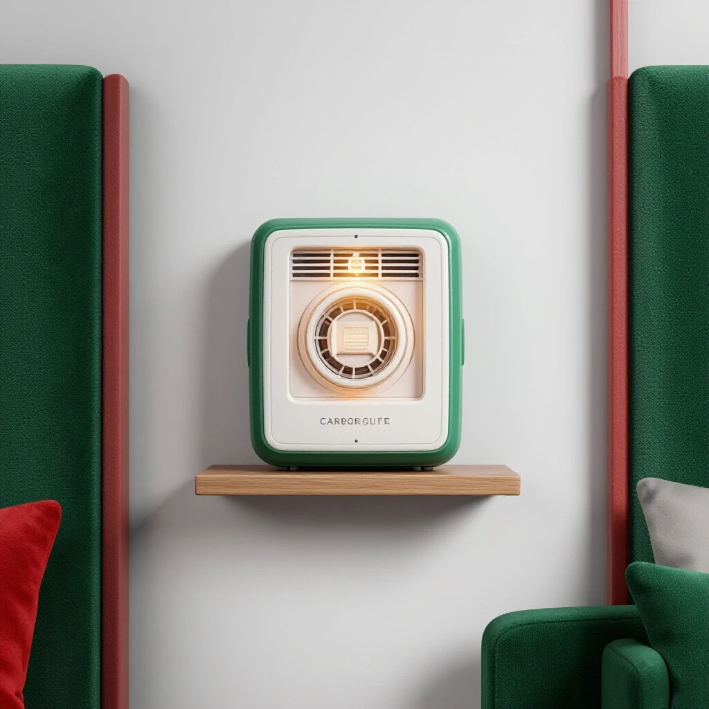 A cozy home interior with a glowing carbon monoxide alarm, symbolizing safety in a bright atmosphere.