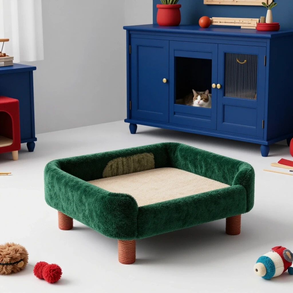 A beautifully designed pet-friendly living space featuring a stylish cat perch and vibrant decor elements.