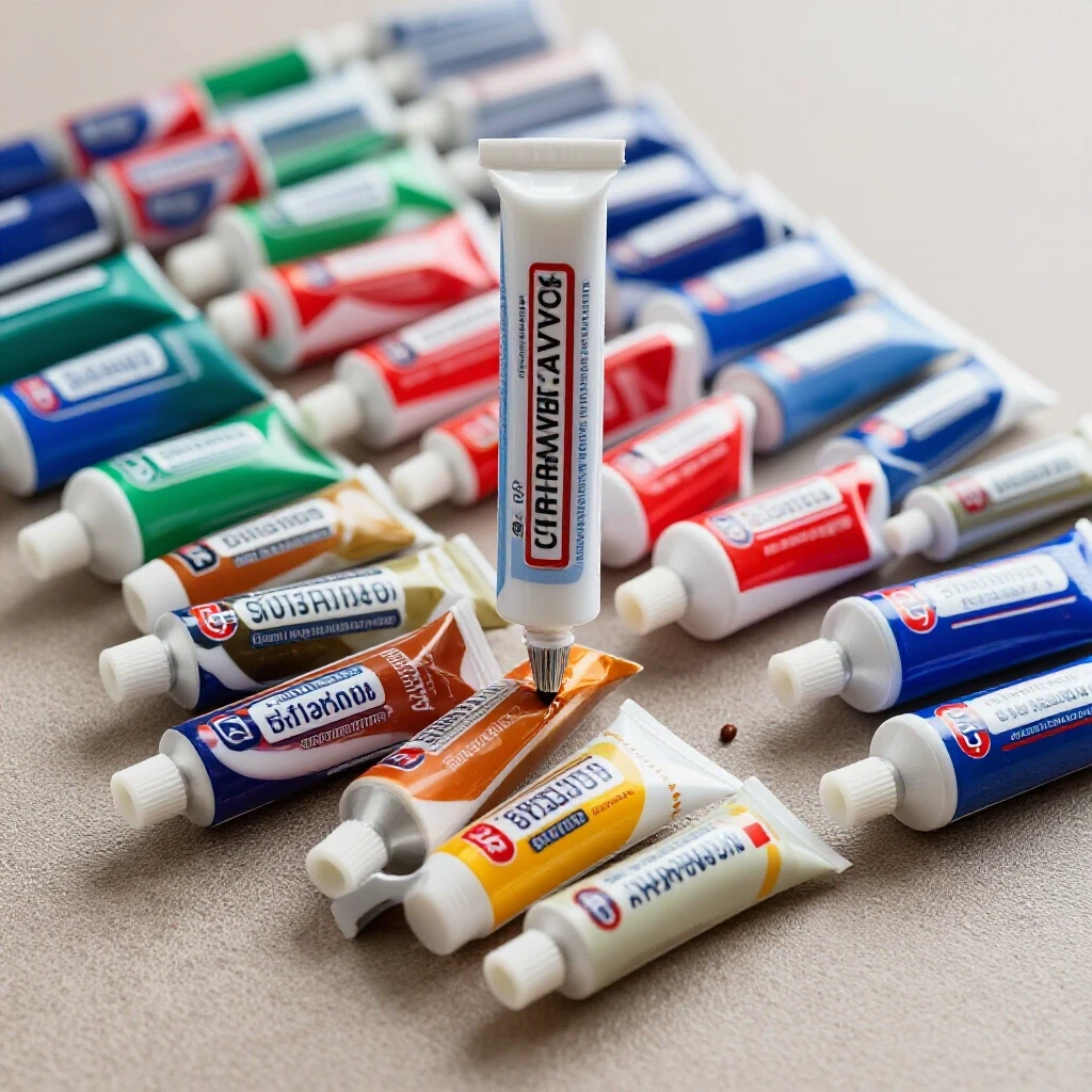 Vibrant caulk tubes in rich colors and a close-up of a caulk application tool, showcasing design precision.