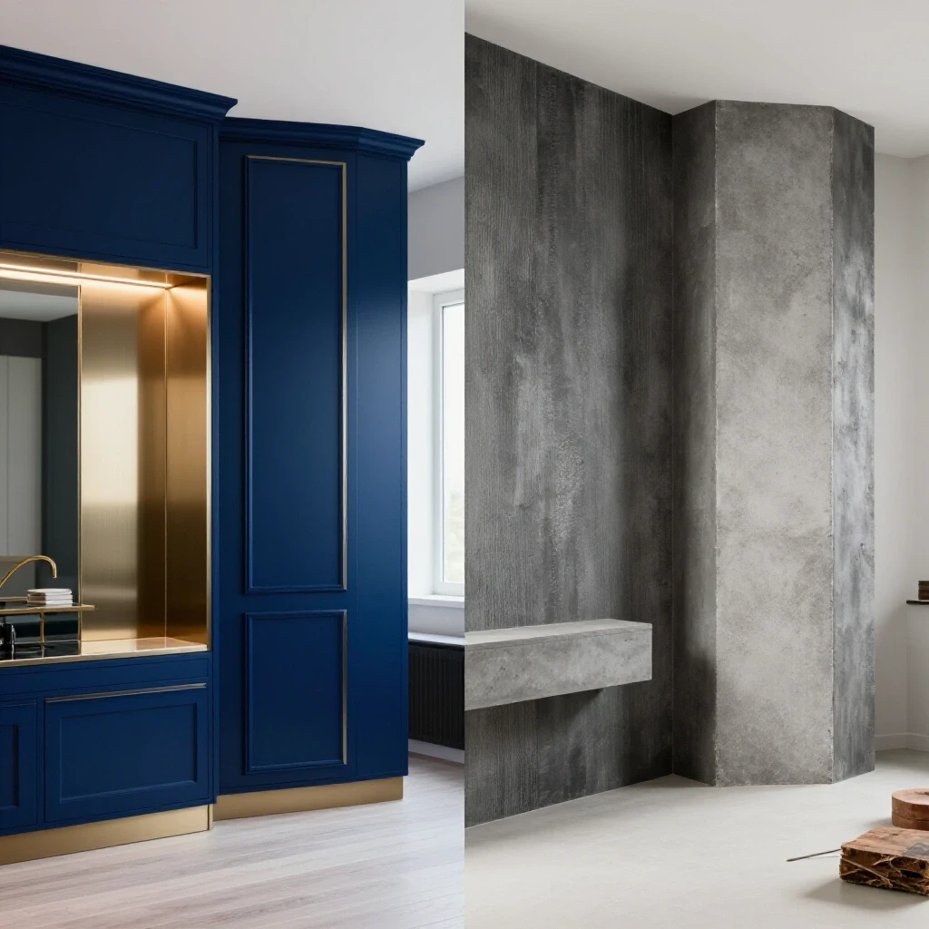 A comparative split-image of premium home fixes and rugged DIY approaches, showcasing rich textures and vibrant colors.