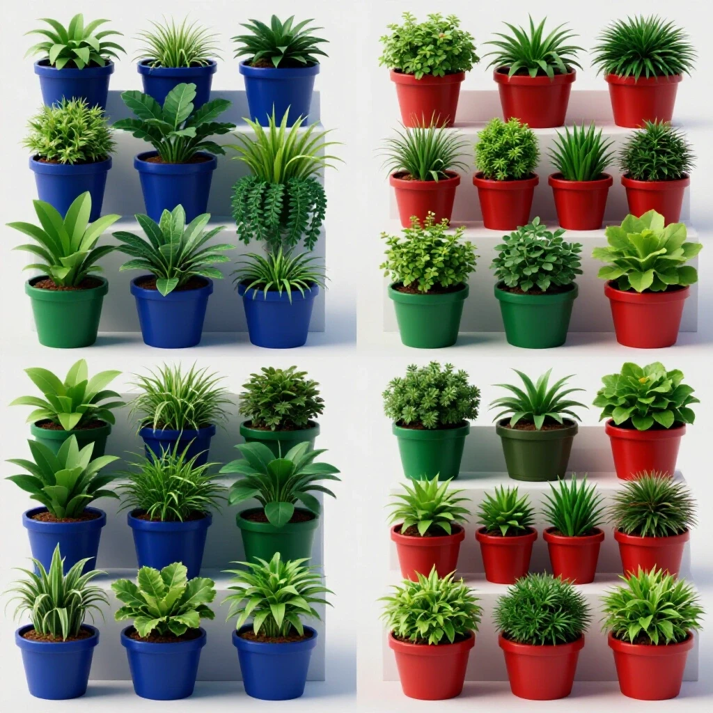 A visual comparison of a chaotic container garden and a neatly organized one, showcasing design mistakes and successes.