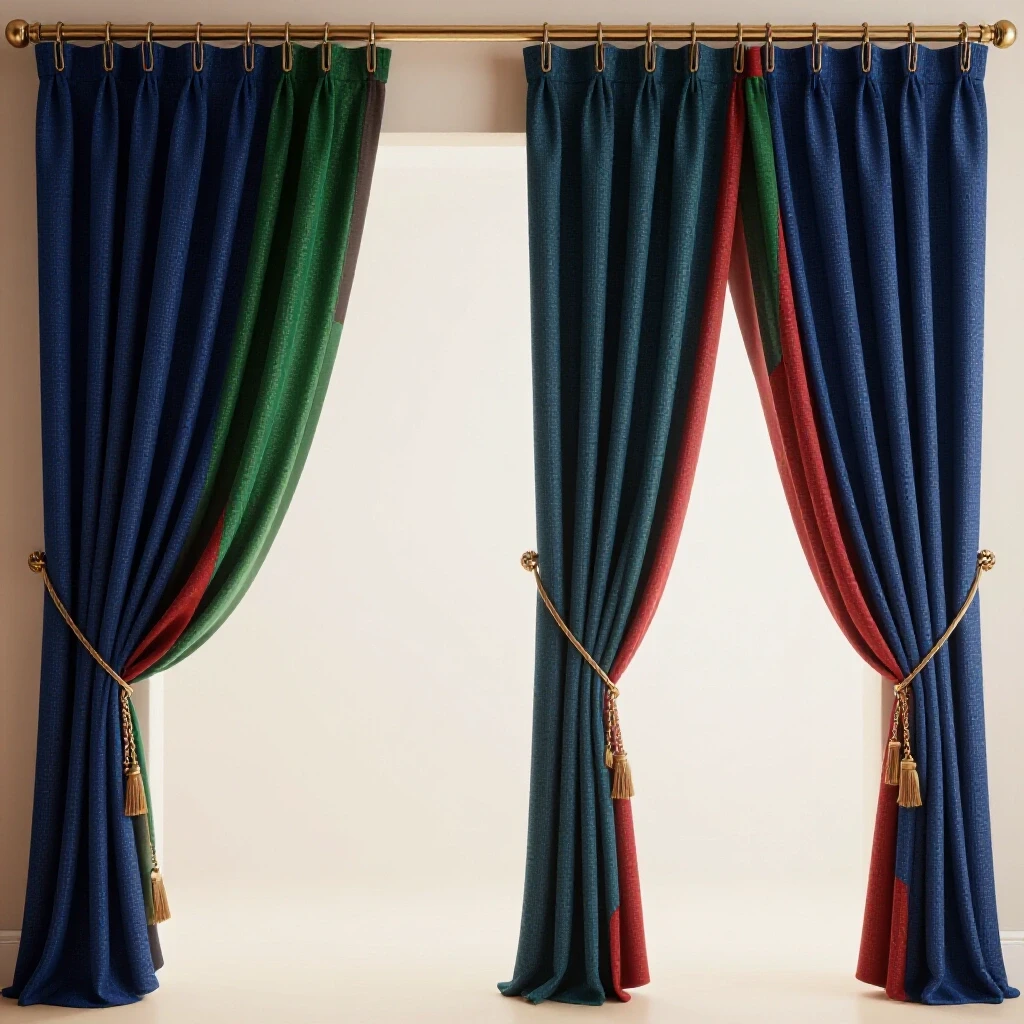 A beautifully styled room showcasing contrasting curtain hardware: mismatched on one side and elegant on the other.