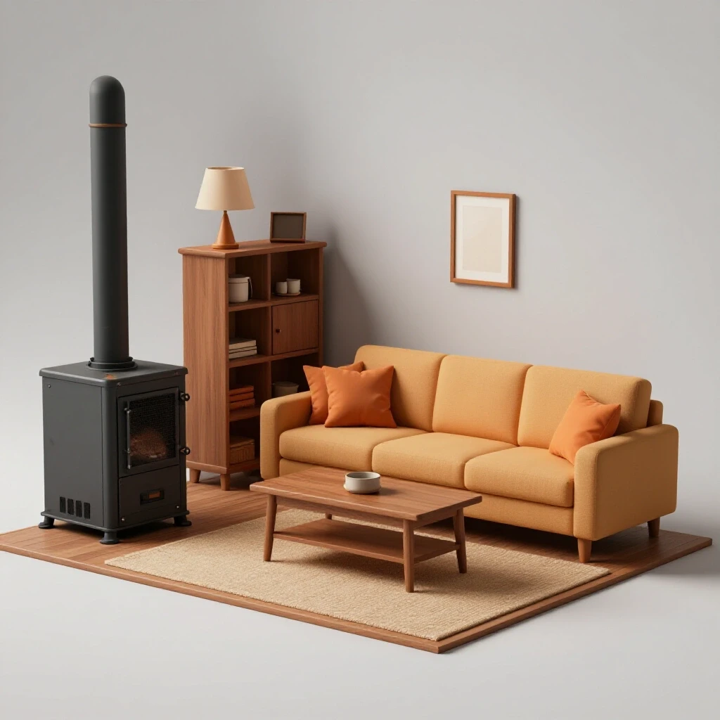 Cozy living room with inviting decor contrasted by a shadowy neglected furnace in the corner, symbolizing potential issues.
