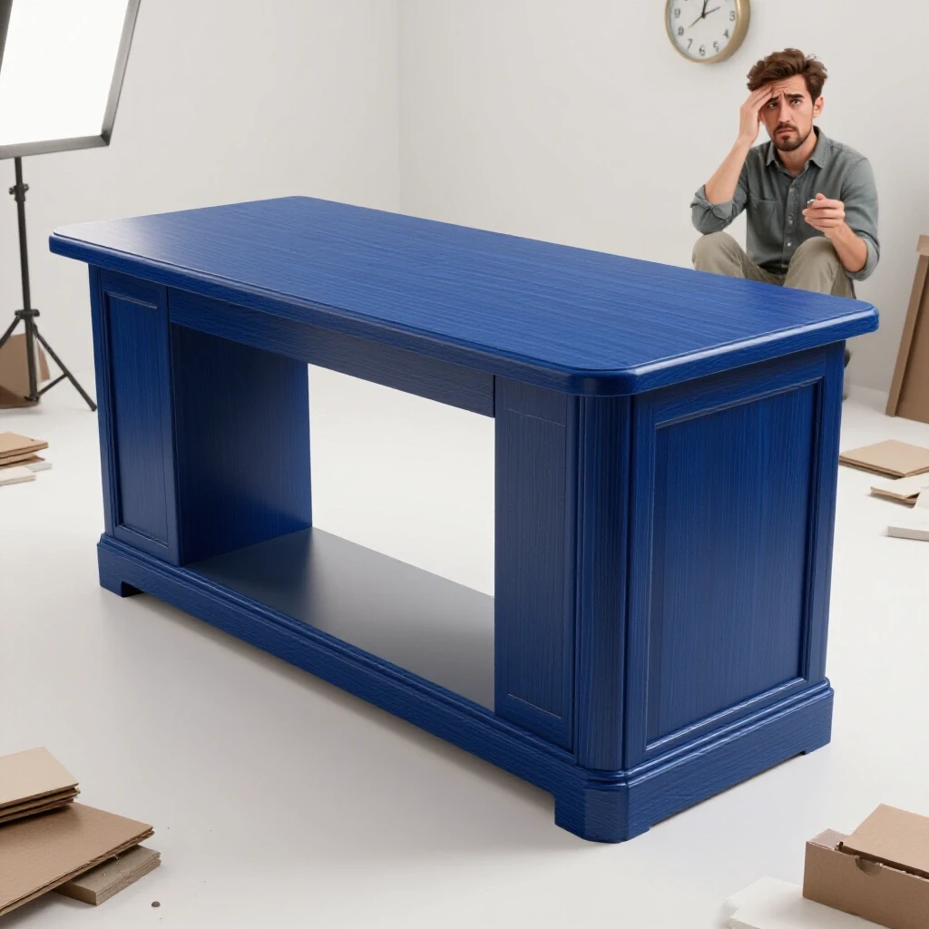 A vibrant countertop colorfully designed with a frustrated homeowner in a bright studio environment.