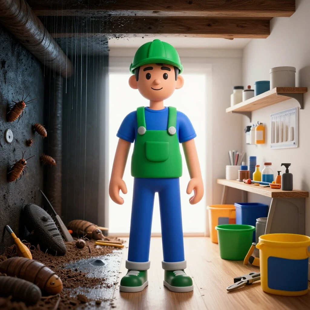 A striking split image showing a cluttered crawl space versus a bright, organized DIY repair space, highlighting contrast.