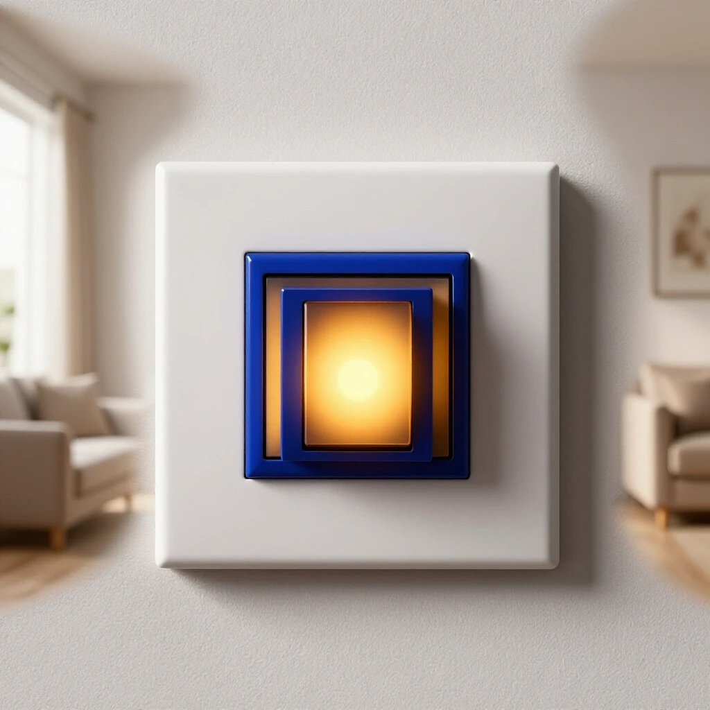 A dimmer switch prominently featured in a bright room, showing contrast between lighting levels, emphasizing home comfort.