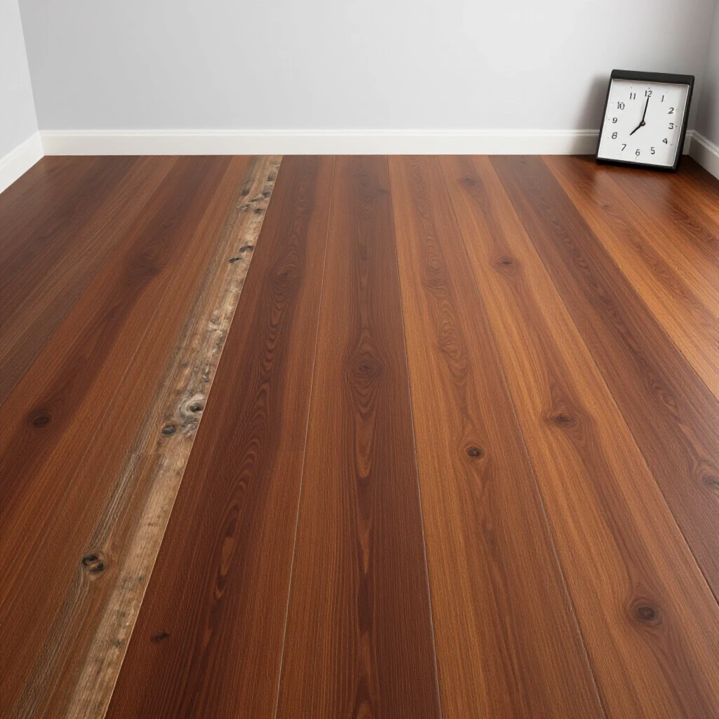 A striking transformation image showing vibrant new flooring beside old, worn-out flooring, highlighting a year of performance results.