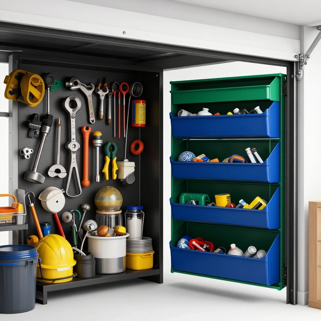 A dramatic visual of a cluttered garage entry contrasted with a sleek DIY organizer, highlighting tidiness and chaos.