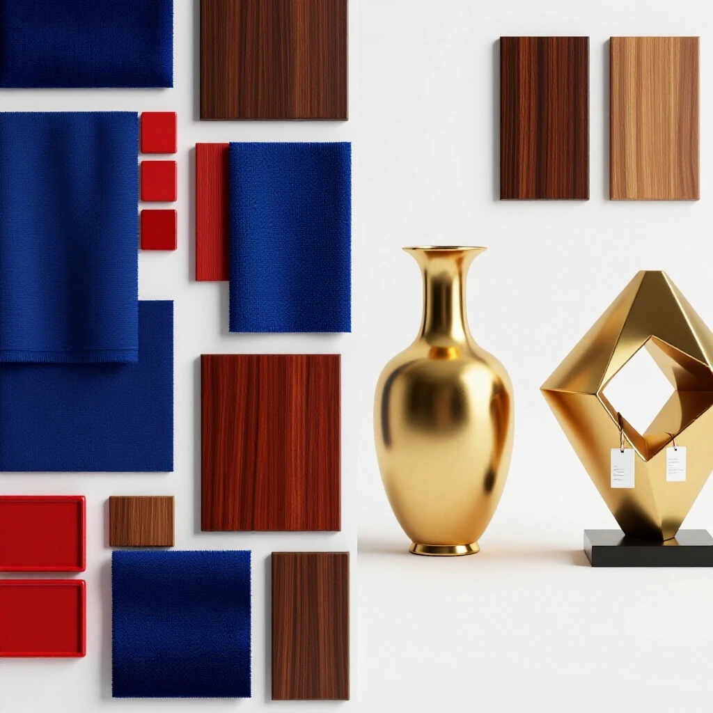 A vibrant composition of textured fabric swatches and luxe decor items showcasing a cost comparison for DIY home decor.