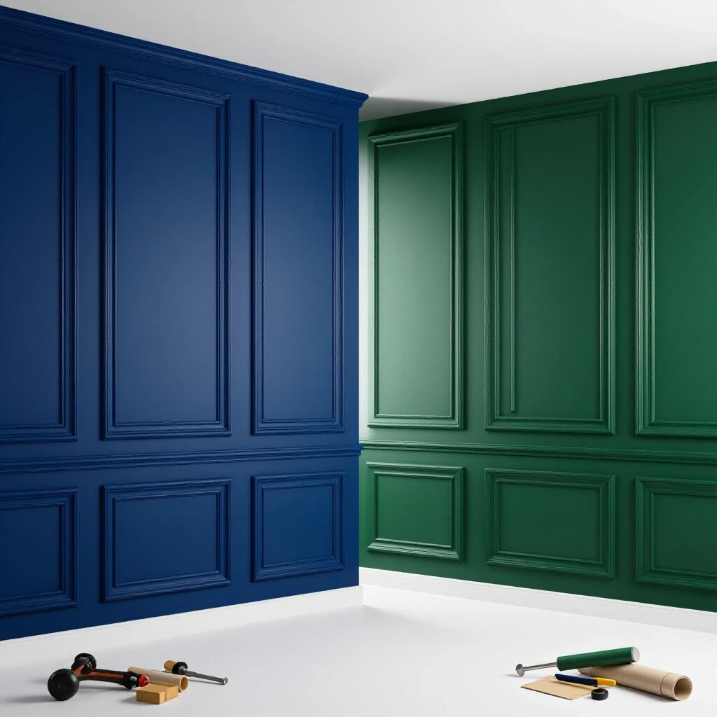 A visually striking comparison of luxurious wall paneling and a budget-friendly DIY version in a modern room setting.
