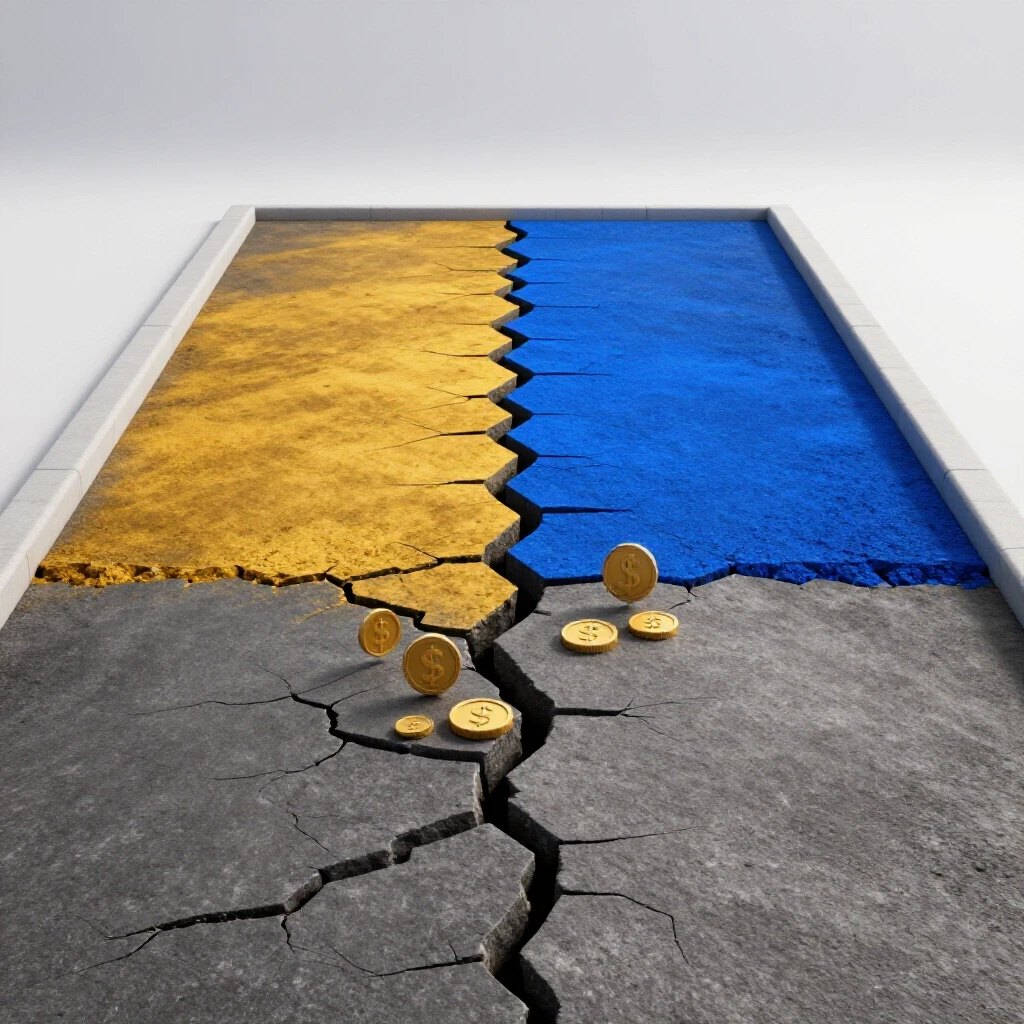 A visually striking split-screen image of a cracked driveway and a brightly repaired section, with coins symbolizing costs.