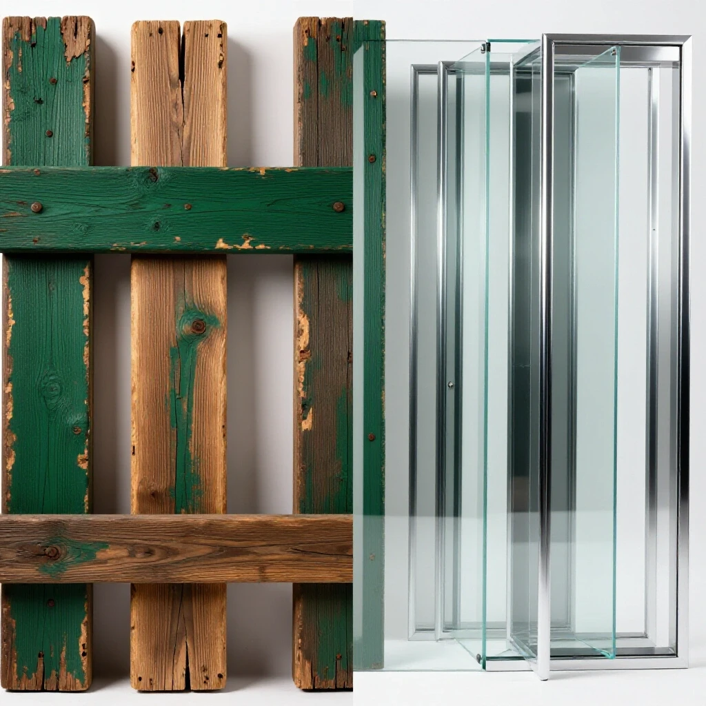 A split image contrasting weathered materials with modern finishes, showcasing the transformation in durability and style.