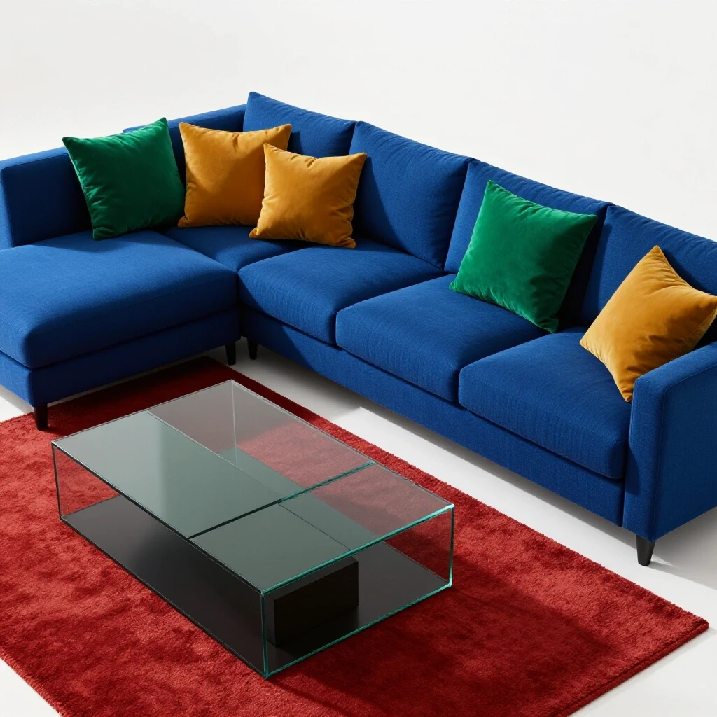 Stylish family room showcasing a modern sectional sofa with colorful pillows and a decorative coffee table.