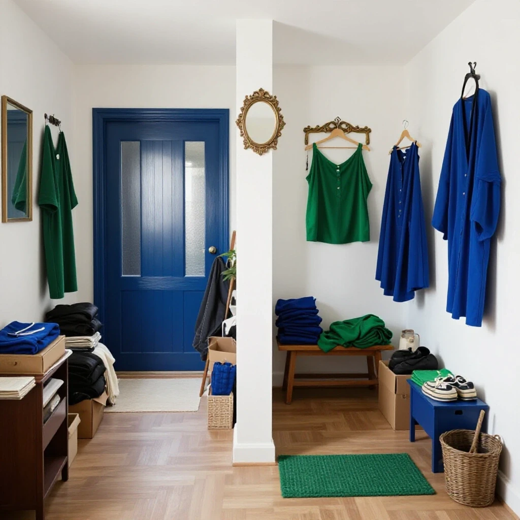 A stunning entryway transformation showcasing a cluttered space on one side and an organized, functional entryway on the other, highlighting design techniques.