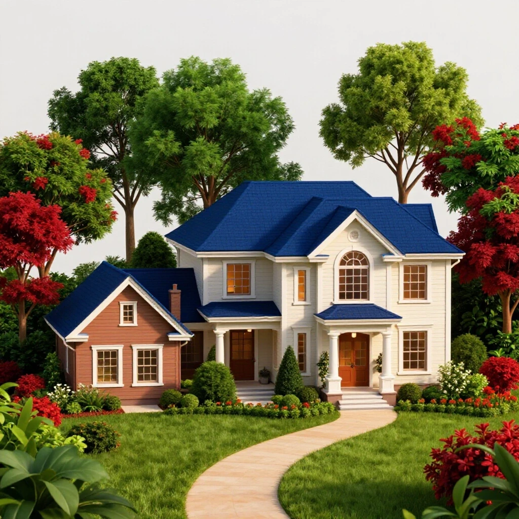 A vibrant home transitioning from modest to opulent, surrounded by greenery, symbolizing growth in property value over time.