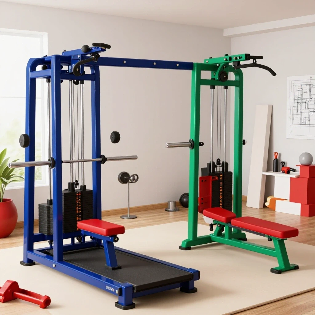 A contrast illustration of a cluttered versus an organized home gym setup, demonstrating renovation tips.