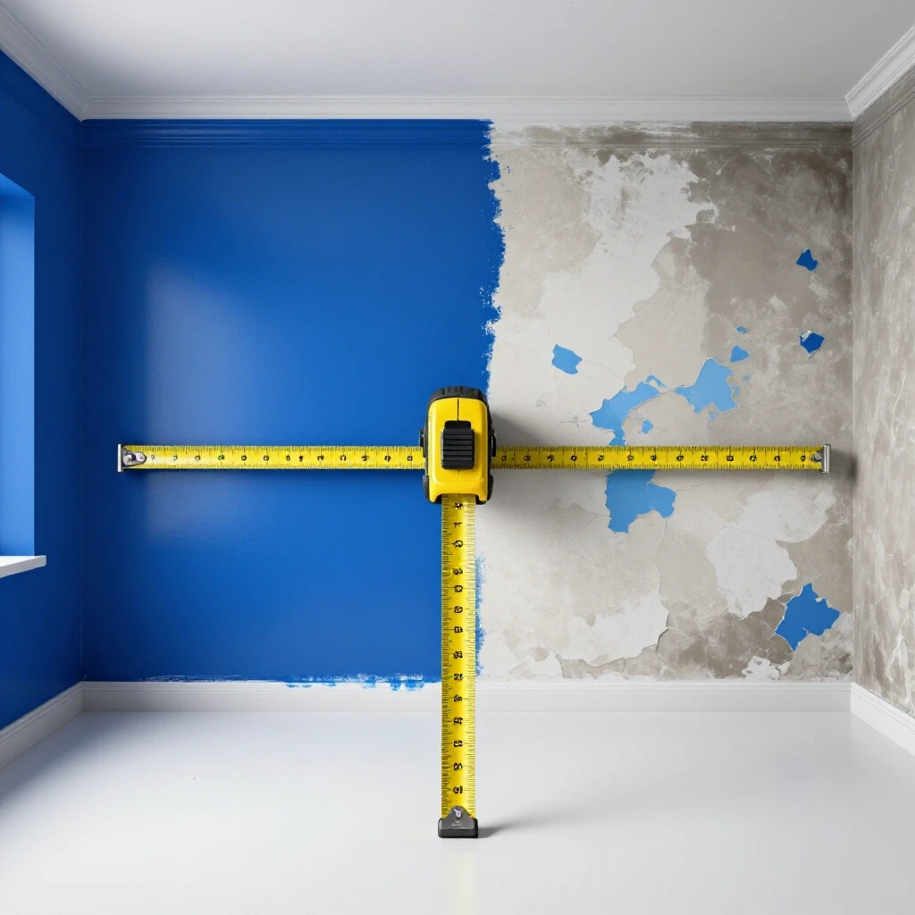 A striking visual contrast of a vibrant freshly painted blue wall with a faded peeling wall, highlighting cost-saving options.