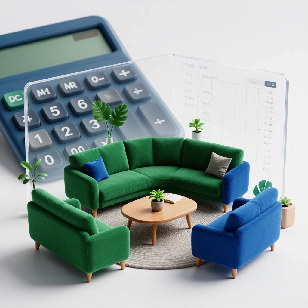 A beautifully renovated living room with project management tools overlay, highlighting aesthetic versus budgeting.