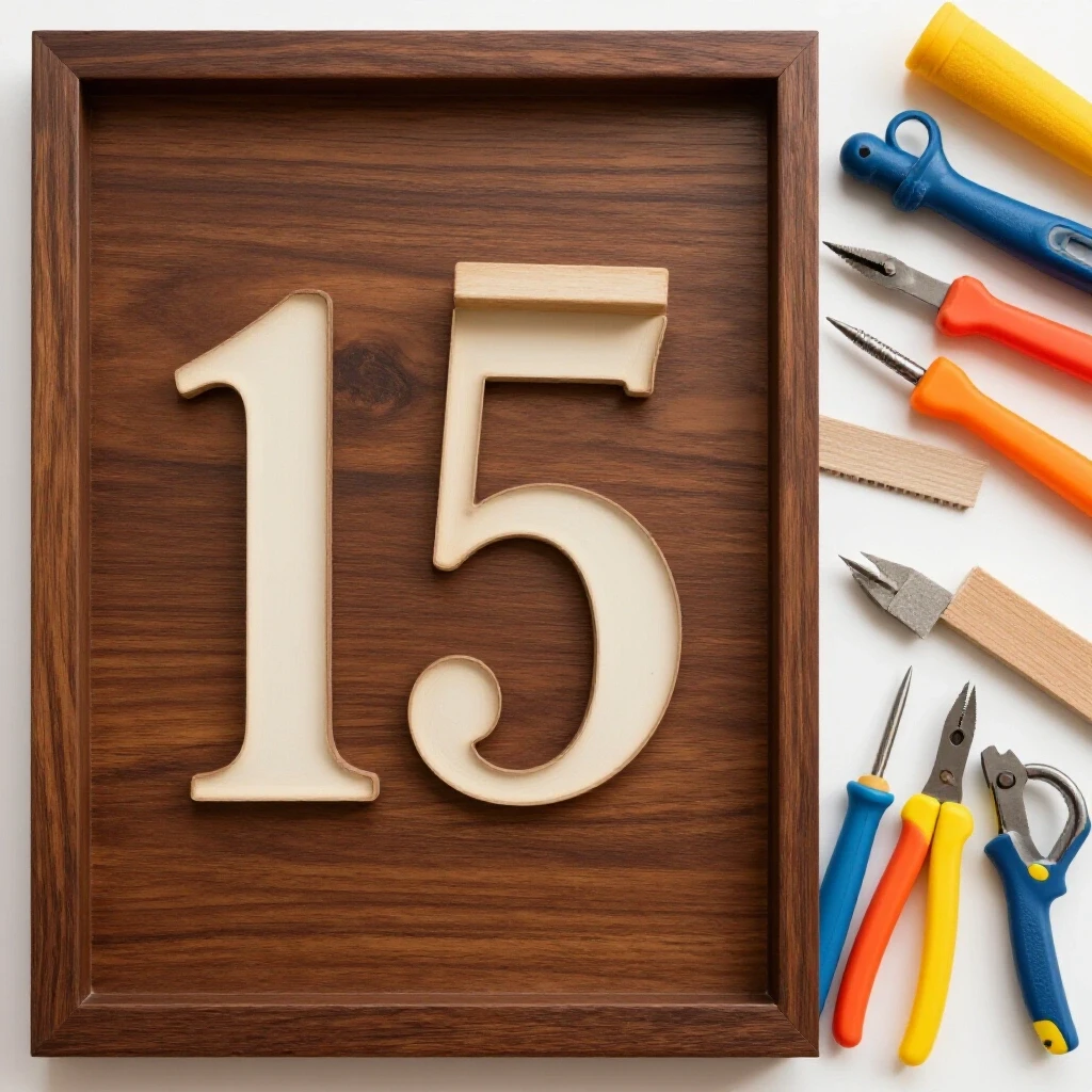 A visually engaging split-image showing a crafted house number sign in a garden and vibrant raw materials on the other side.