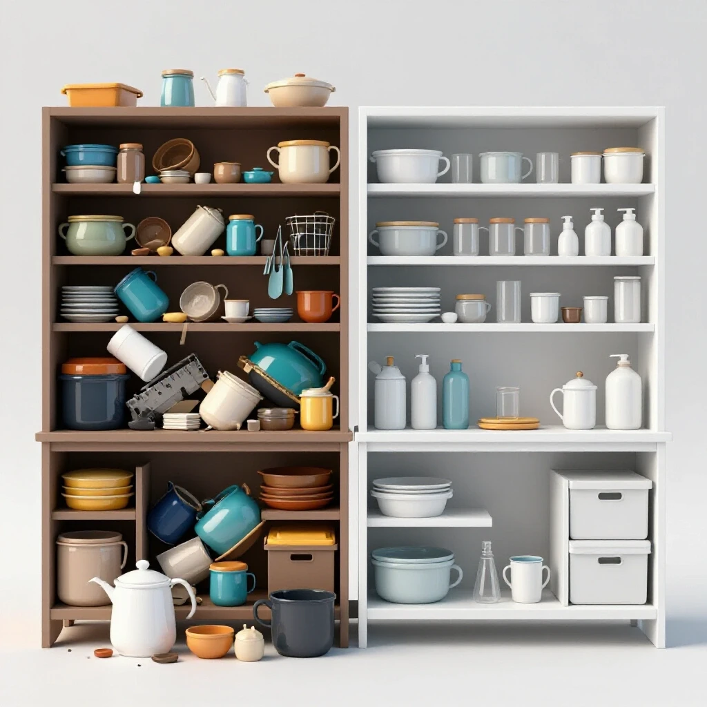Organized home space showing contrast between cluttered and neat areas, highlighting organization benefits.
