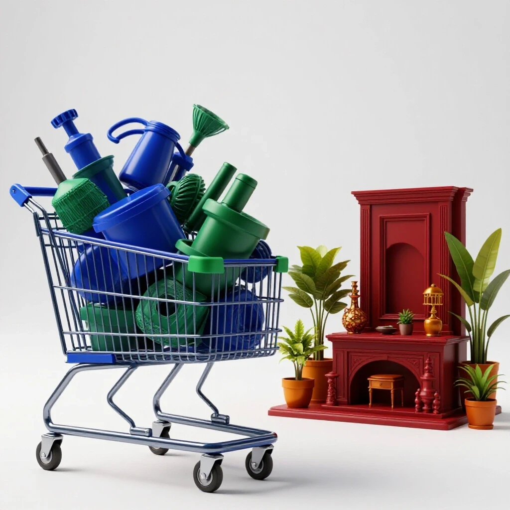 A split image showing a cluttered hardware cart on one side and a serene DIY home project on the other, highlighting the journey of DIY homeowners.