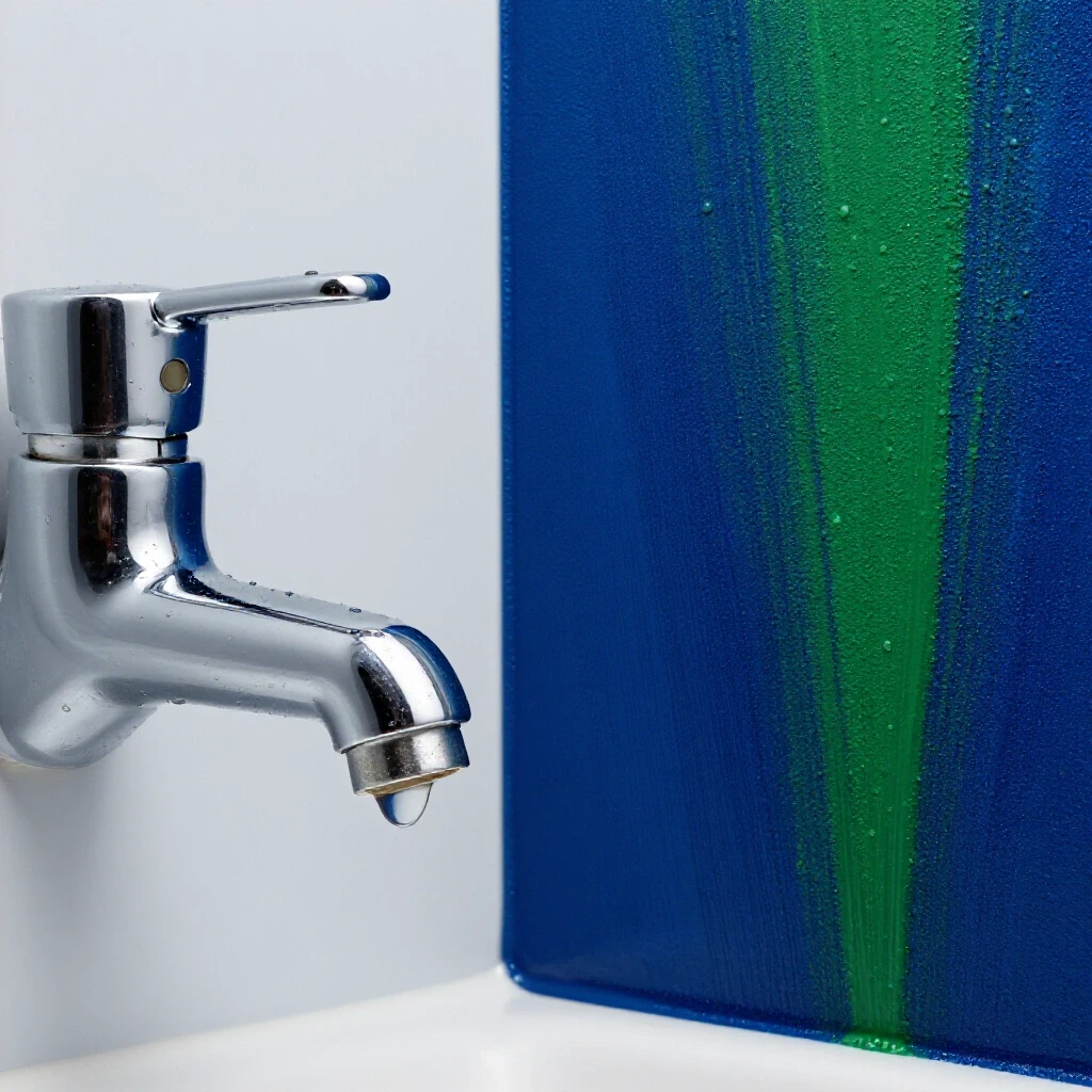 A vivid illustration of a dripping faucet next to extensive water damage, highlighting home maintenance issues.