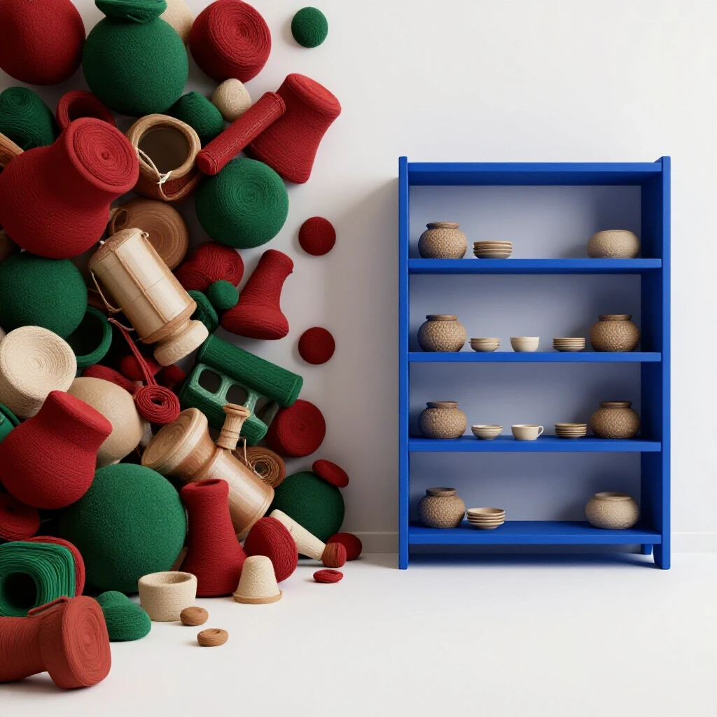 A striking visual showcasing the transition from a cluttered space to a minimalist organized area, highlighting decluttering concepts.
