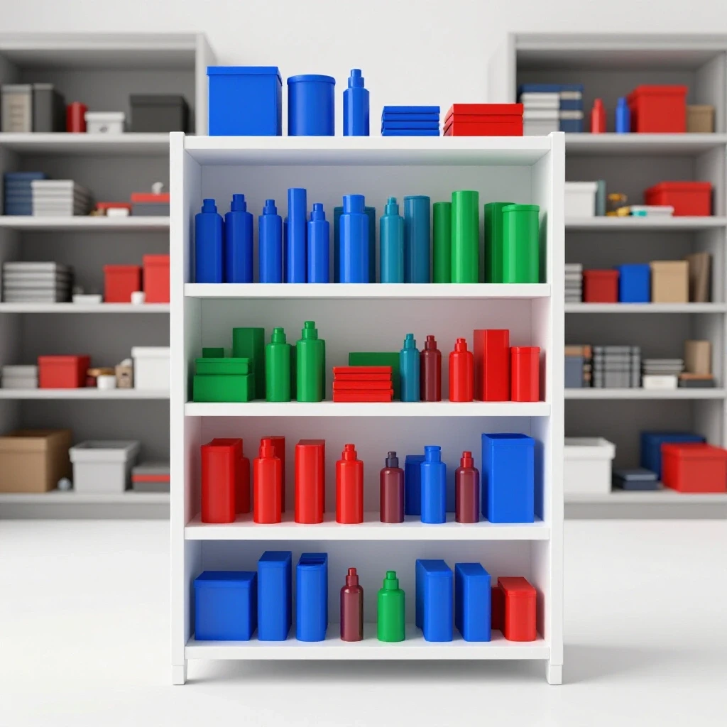 An organized shelf showcasing a variety of items in rich colors with a cluttered shelf in the background, illustrating organization tips.