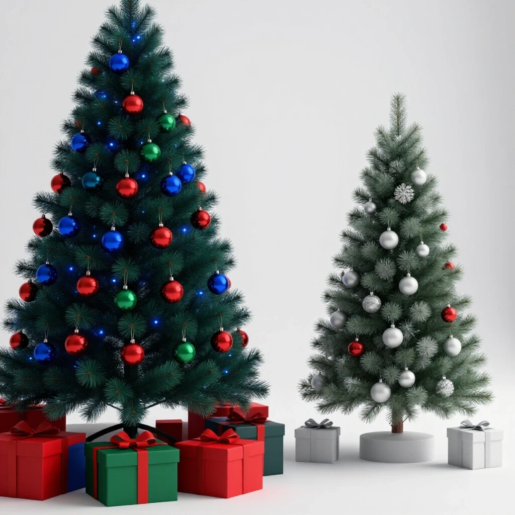 A vibrant split image showcasing a lavish holiday decor scene on one side and a minimalist budget-friendly decor on the other.