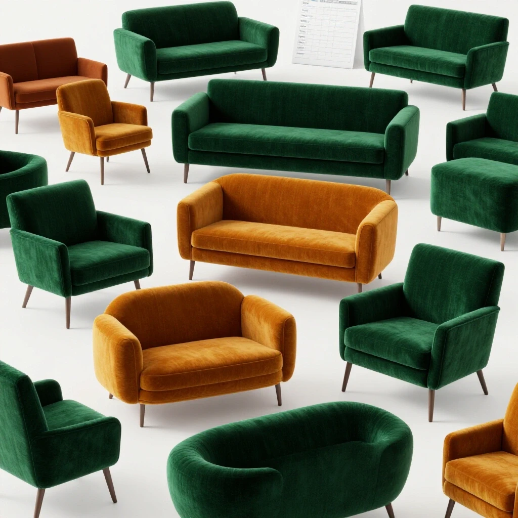 Luxurious secondhand furniture arranged in a bright, inviting living space with a subtle budget sheet in the background.