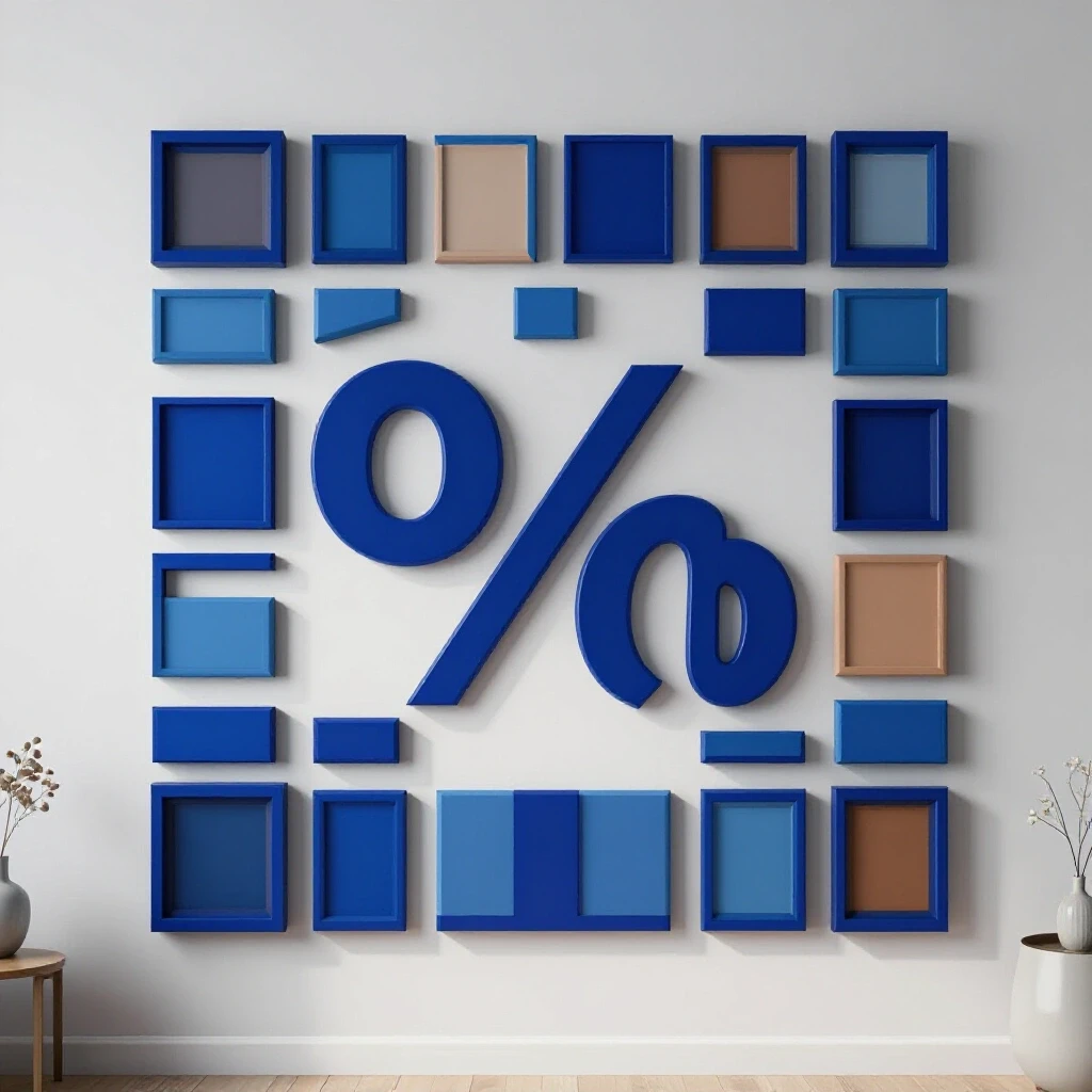 An inviting display of oversized wall art in deep royal blue, surrounded by smaller decor pieces in a stylish home interior.