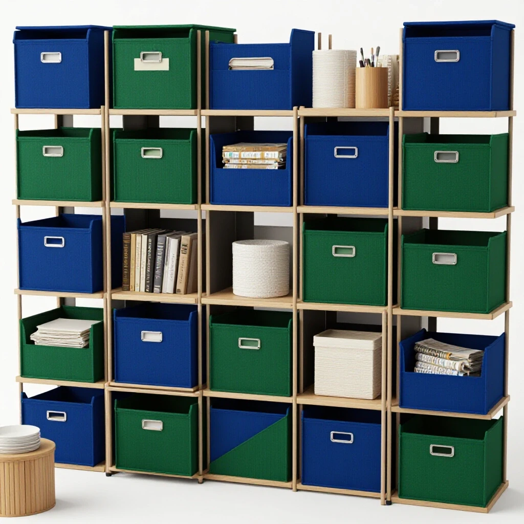 A vibrant 3D-rendered image illustrating a beautiful storage solution in a well-organized space, emphasizing comfort and practicality.