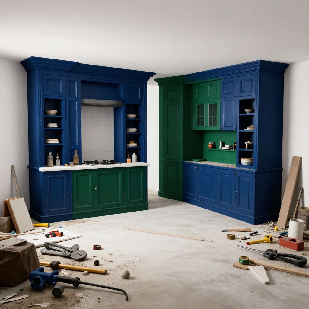 A visually striking representation of a finished basement alongside an unfinished, cluttered space, highlighting contrasting designs.