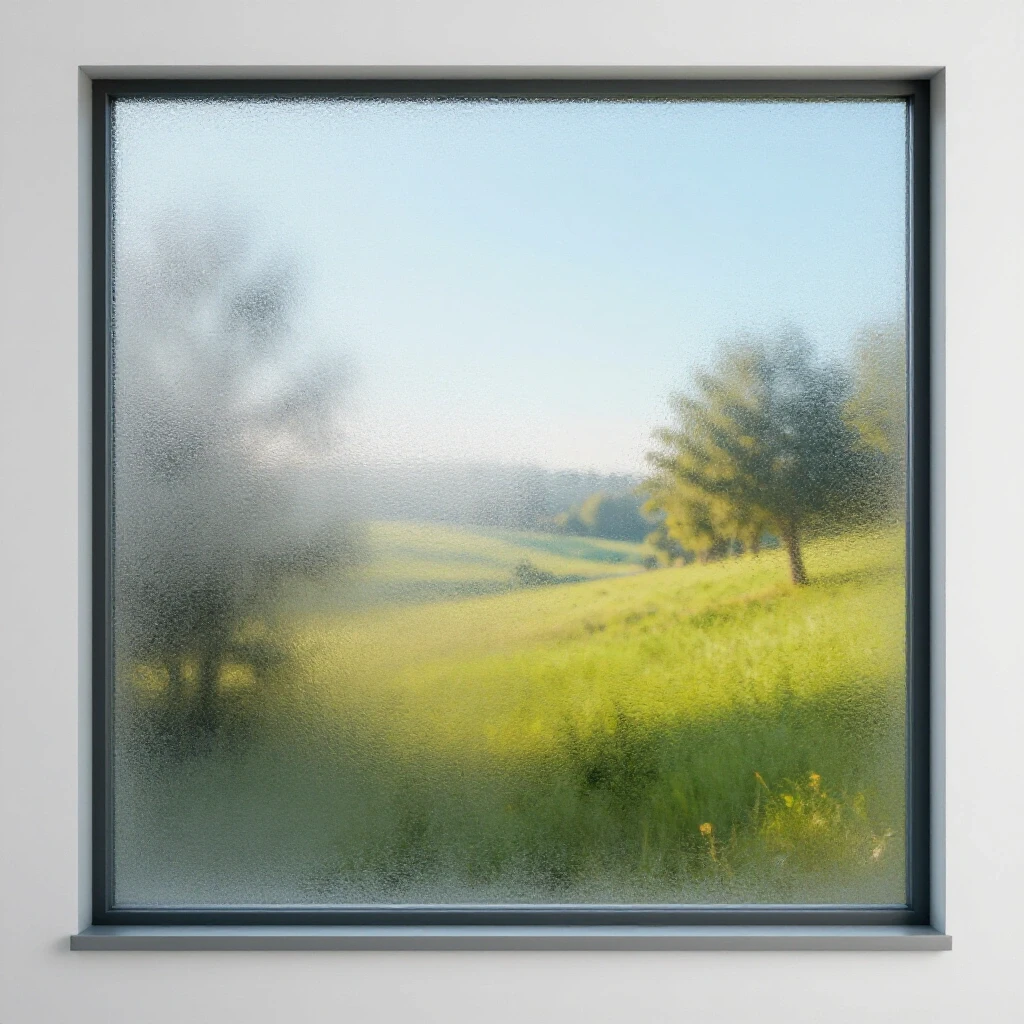 A close-up of a foggy window pane transitioning to a clear view of a sunny landscape, symbolizing clarity.