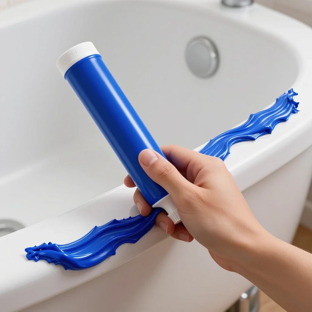 Close-up of a hand applying fresh caulk along a bathtub edge, contrasting with old, peeling caulk.